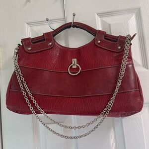 Rina Rich Red Shoulder Bag with Silver Chains